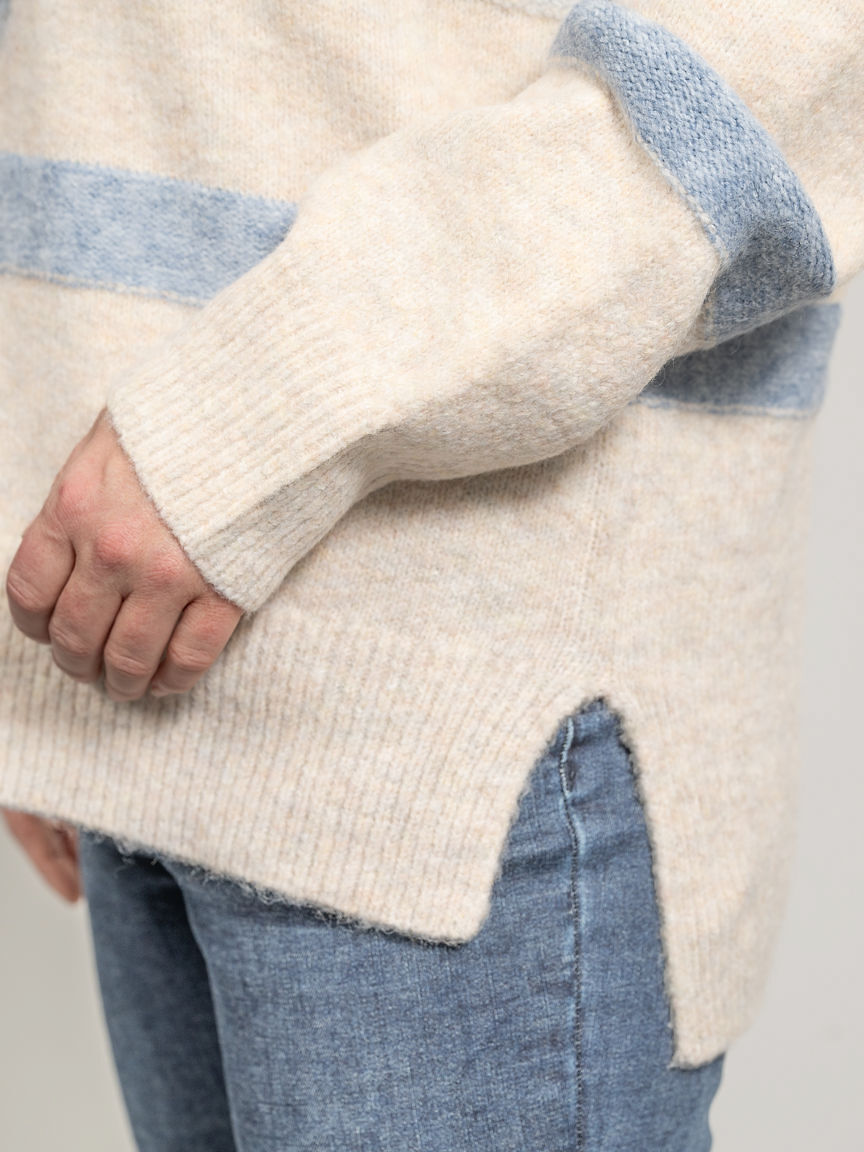 Striped Long Sleeve Mock-Neck Sweater