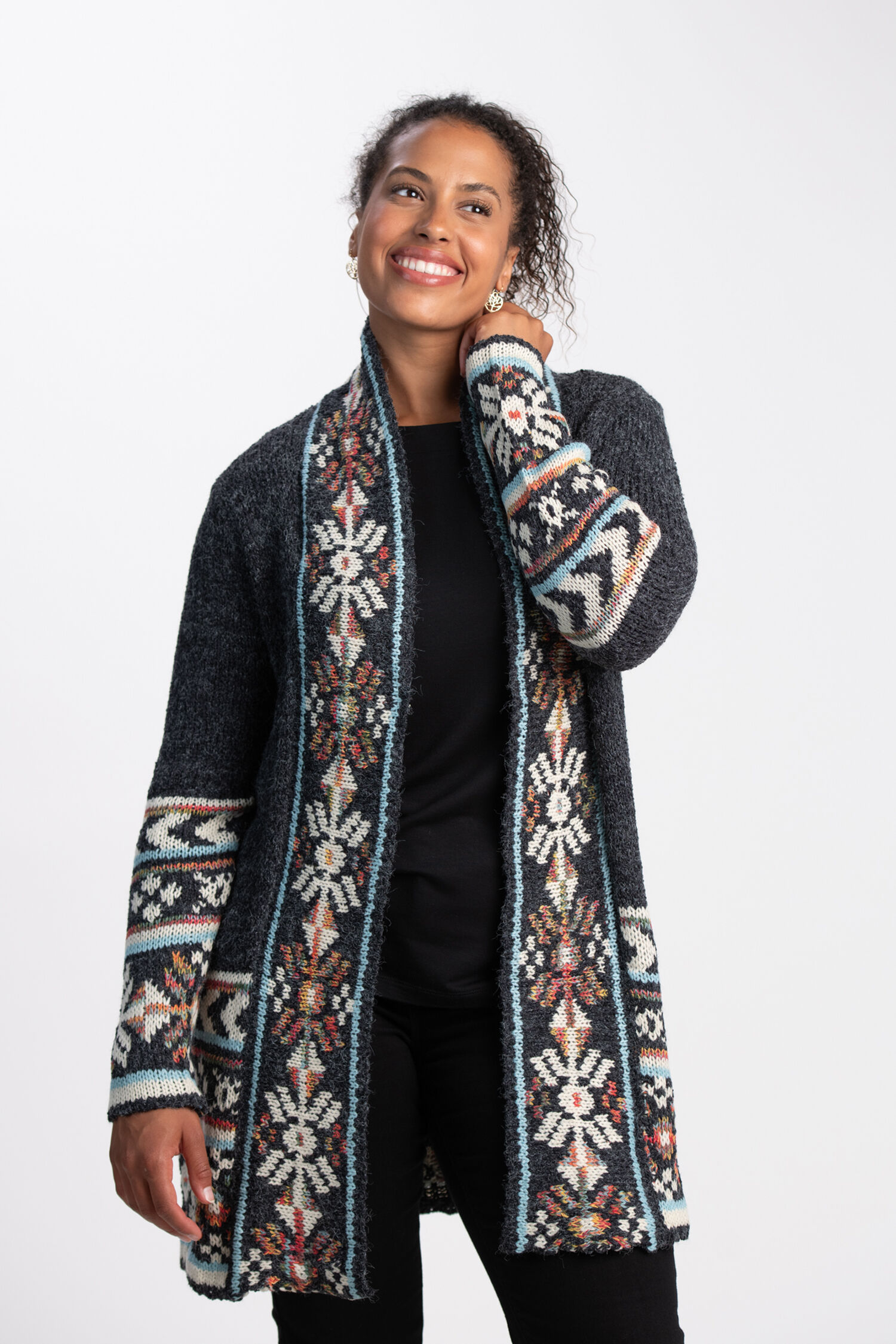 Open Front Long Knit Cardigan  Image 1