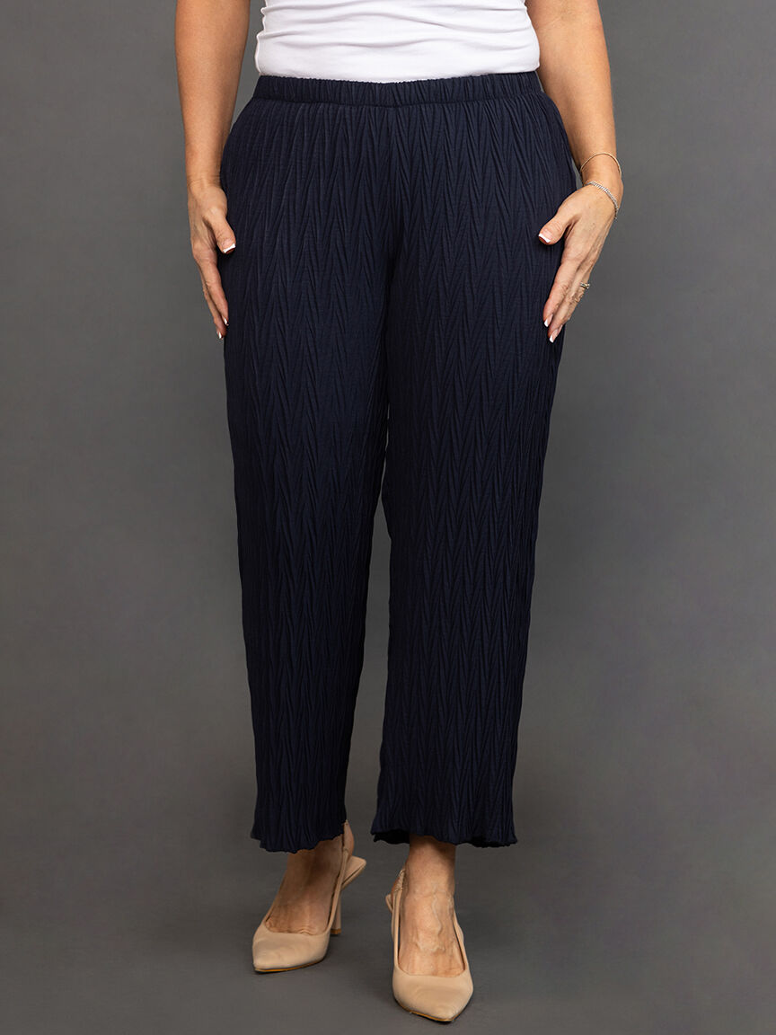 Navy pull on crinkle pants with pockets Image 2