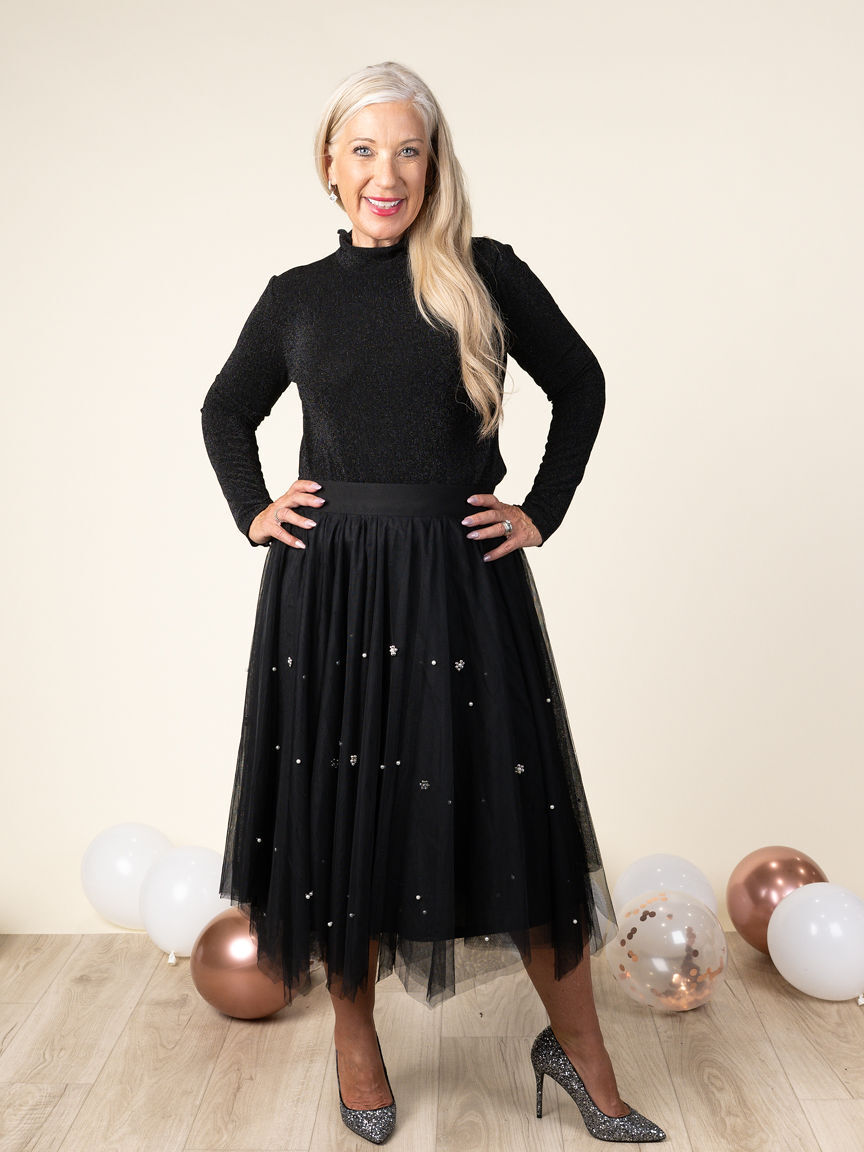 Midi Tulle Skirt with Peal Detail Image 3