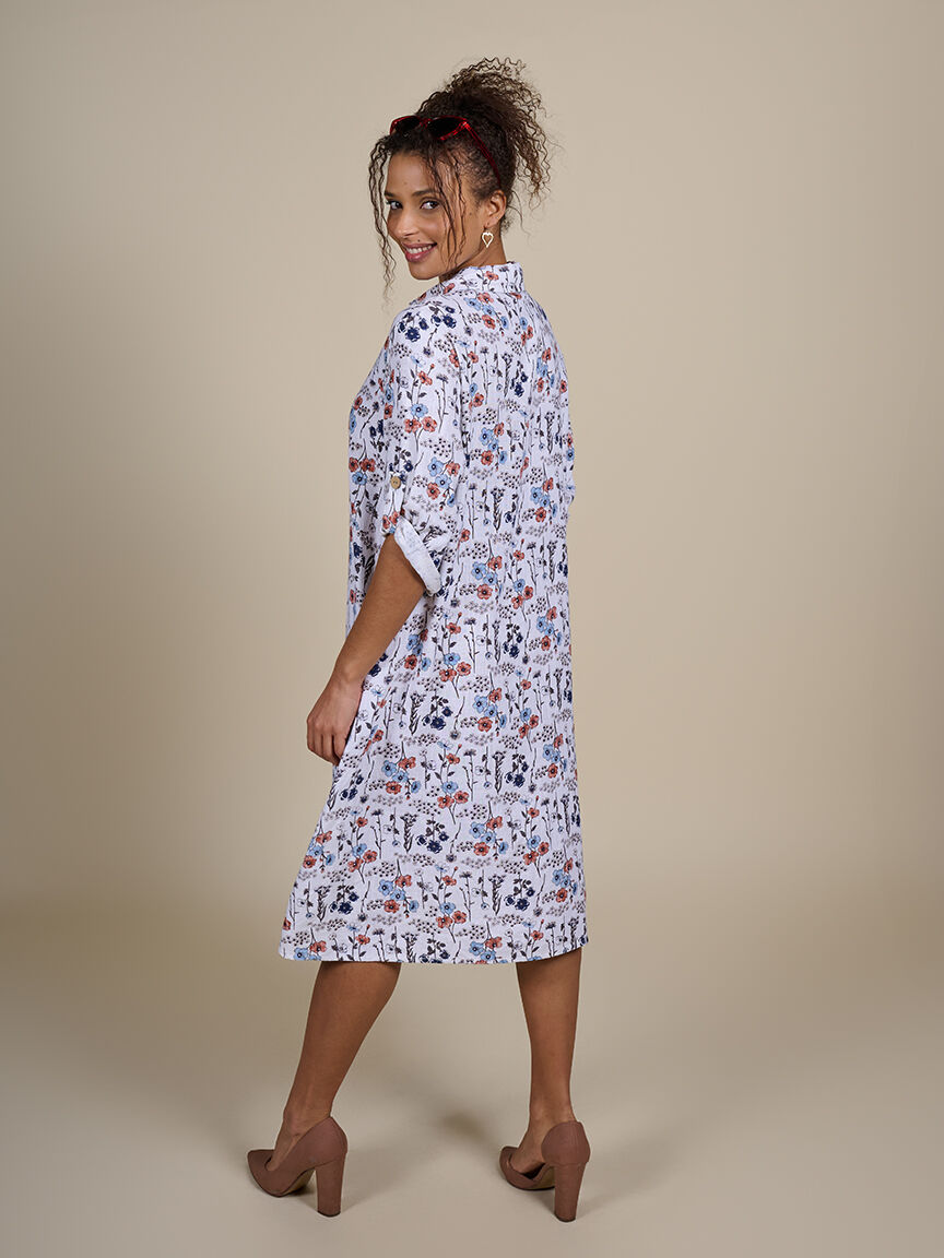 3/4 Sleeve Linen Midi Dress Image 4