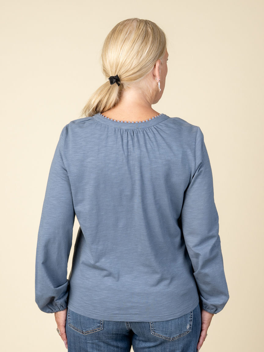 Long Sleeve Top wih Key Hole and Tassels Image 3
