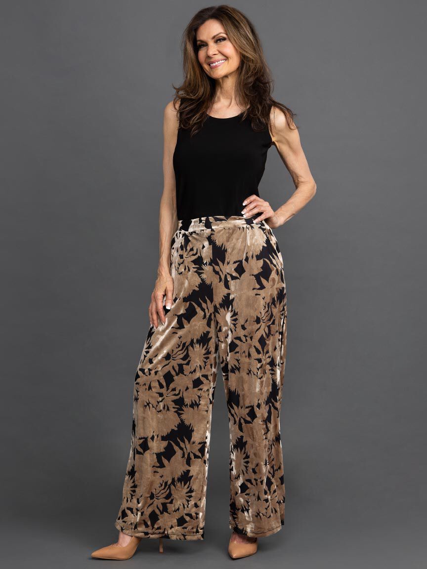 Velour Burnout Wide-Leg Pull-On Pant  Image 1
