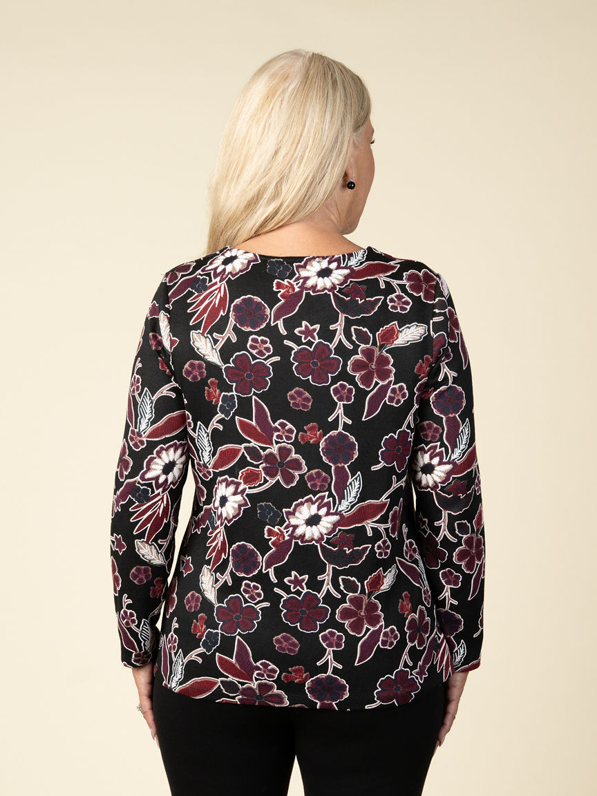Long Sleeve Floral Top With Grommets 