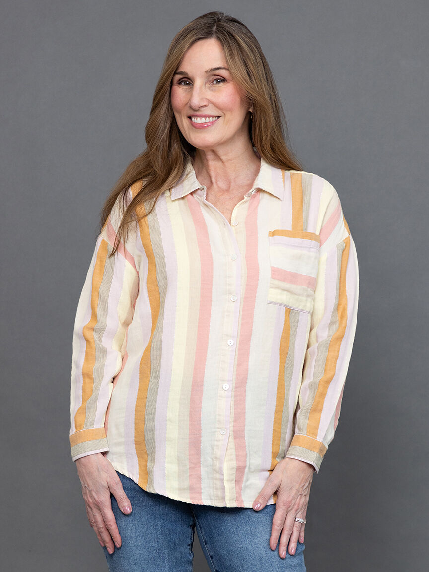 Long Sleeve Drop-Shoulder Button-Up Loose Shirt  Image 2