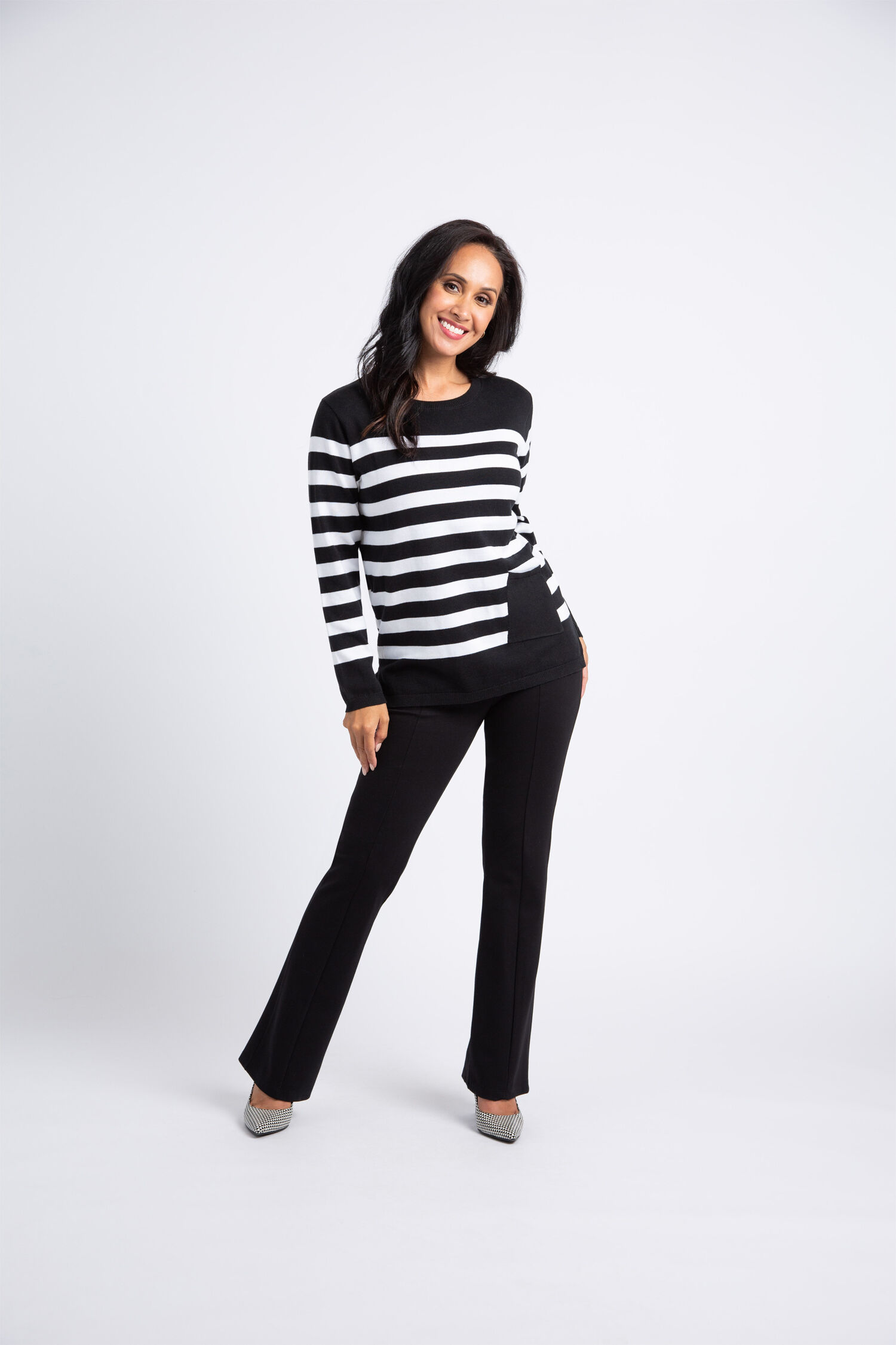 Crewneck Striped Sweater w/ Pocket Image 1