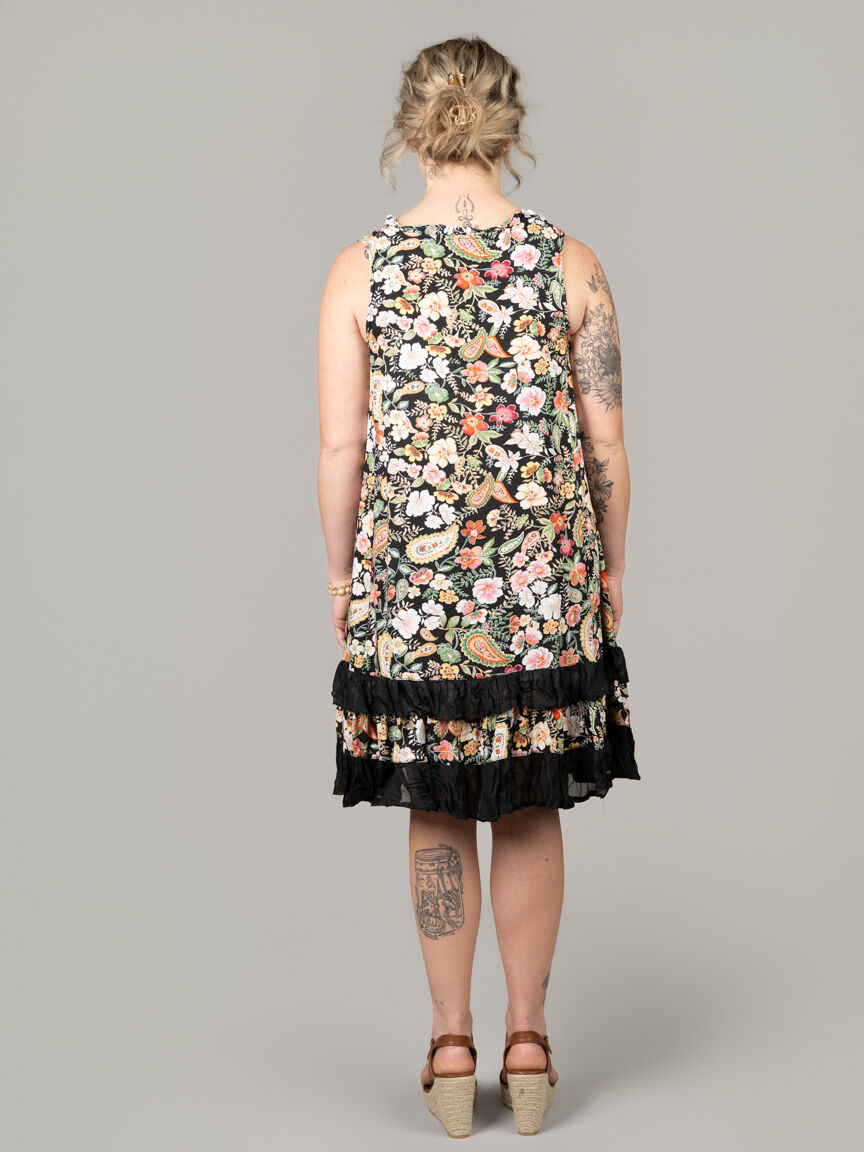 Ruffled Floral Layered Hem Dress