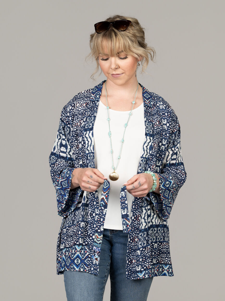 Thigh Length Kimono With Waist Tie
