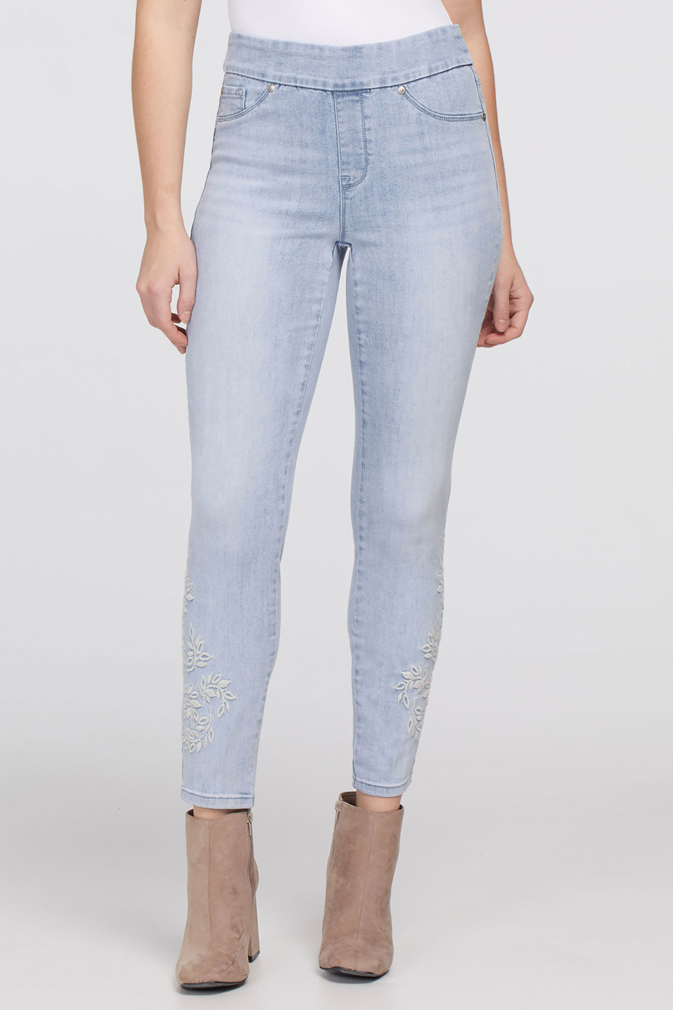 Audrey Ivory-Floral Embroidery Jeggings Image 1