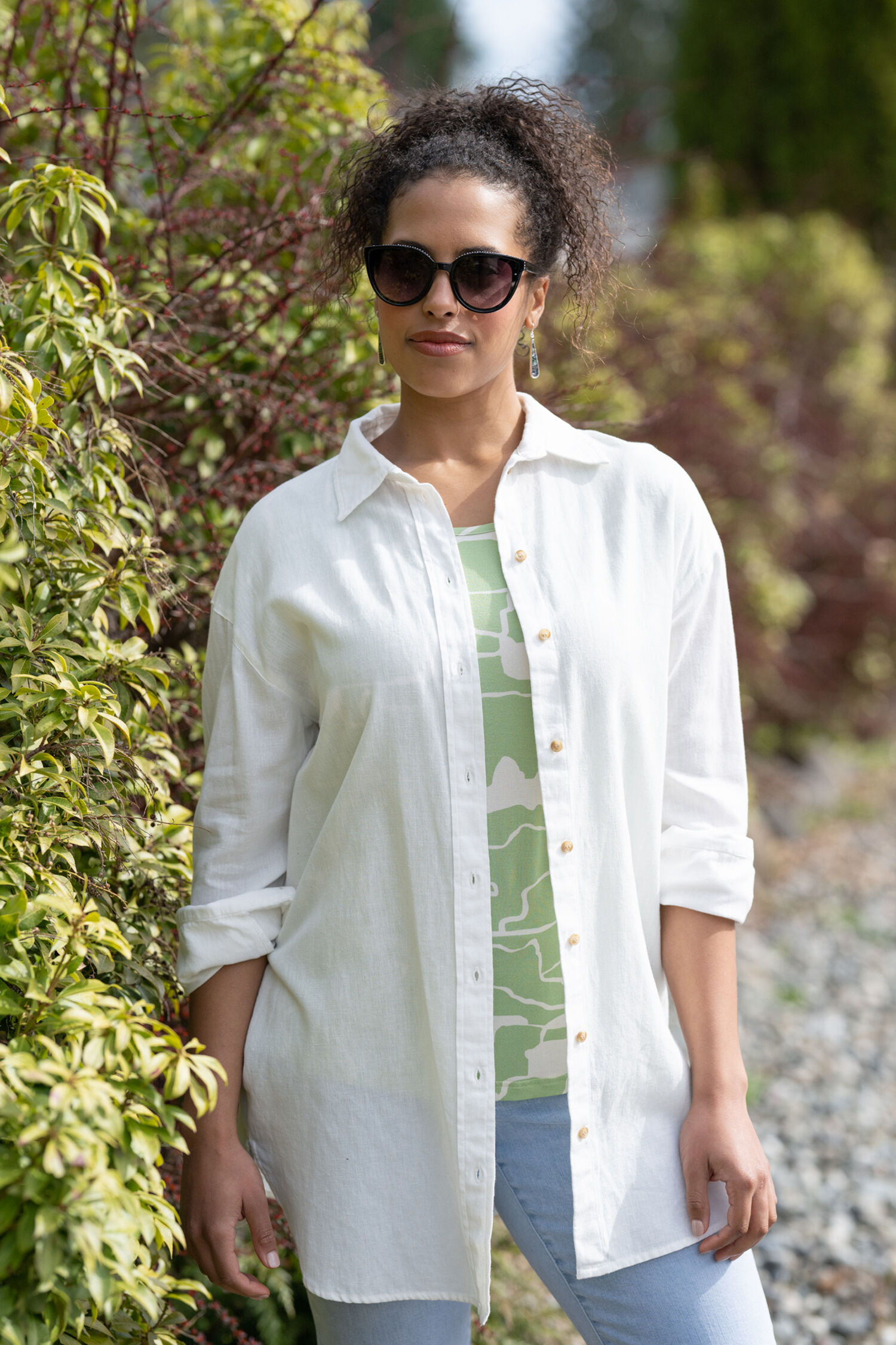 Button-Up Linen Blend Blouse Image 1