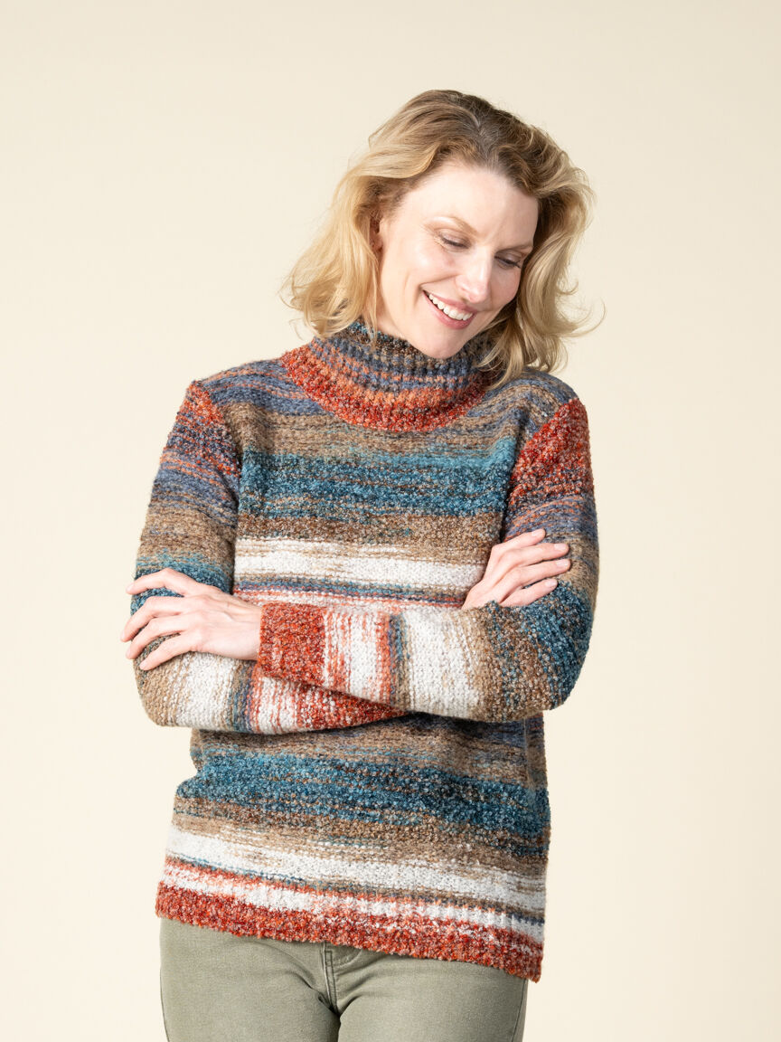 Boucle Yarn Striped Turtle Neck Image 2