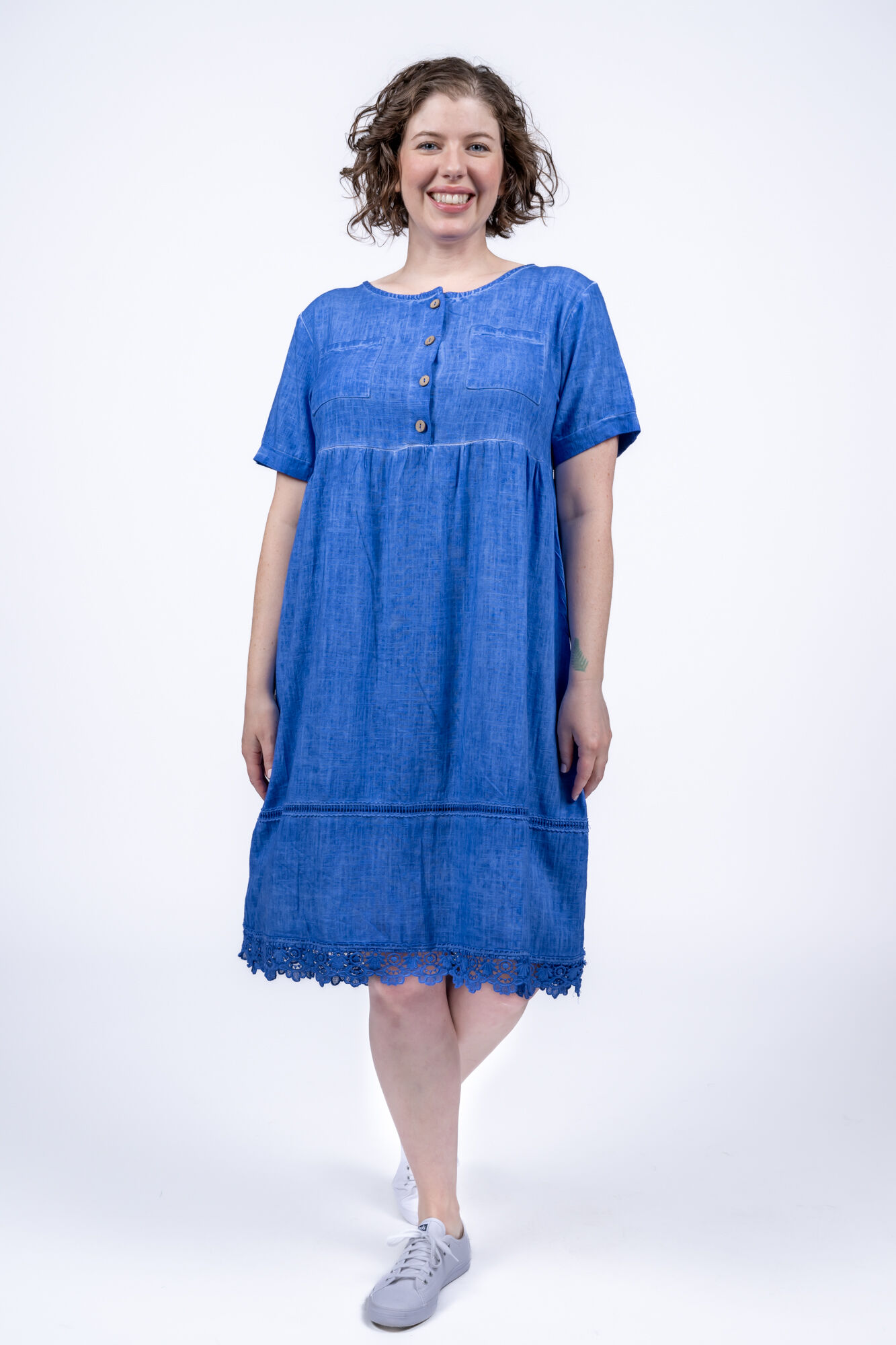 Button-Up Linen Blend Midi Dress Image 1