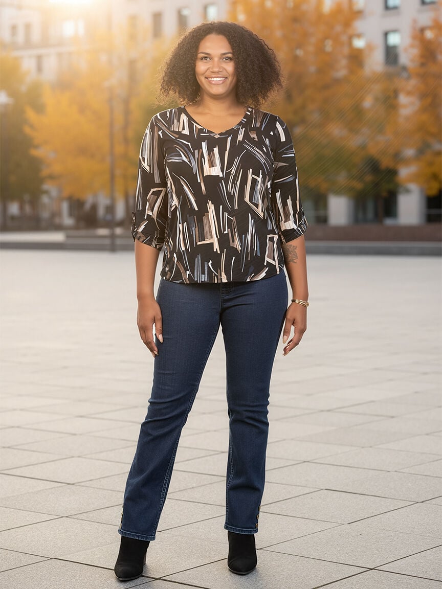 3/4 Length Button Tab Sleeve Top 