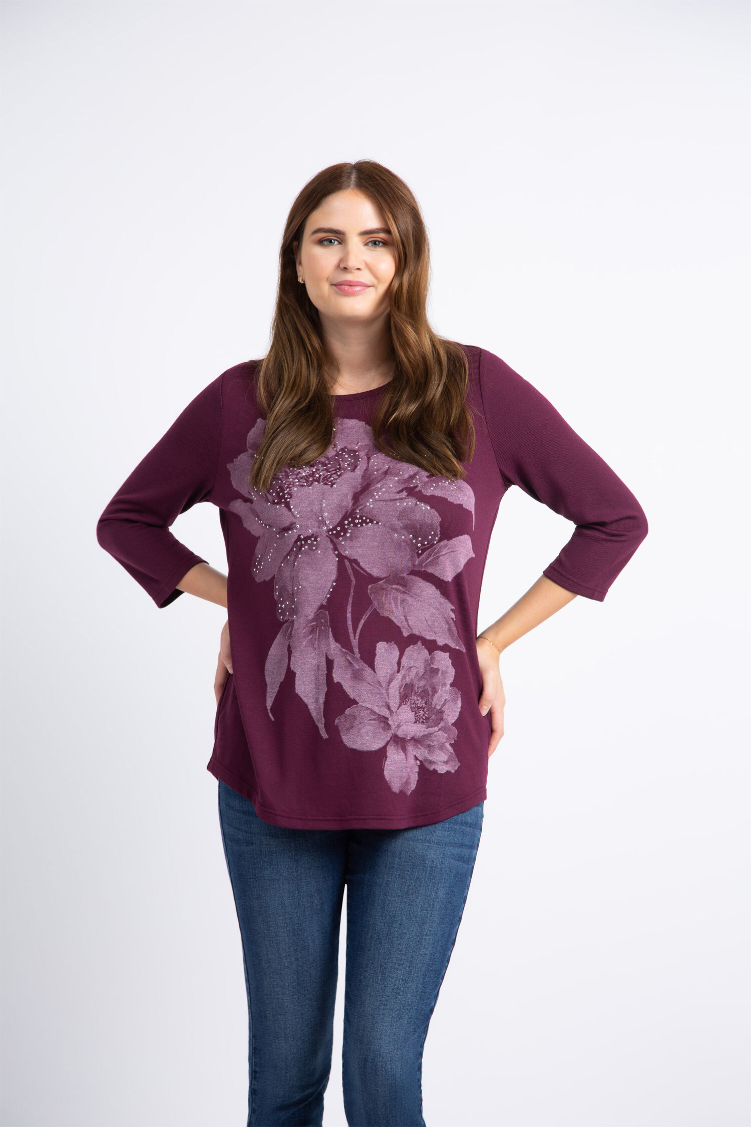 &frac34; Sleeve Flower Print Top  Image 3