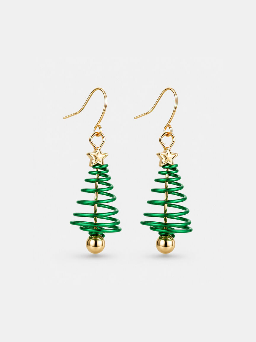 Green Spiral Christmas Tree Earrings