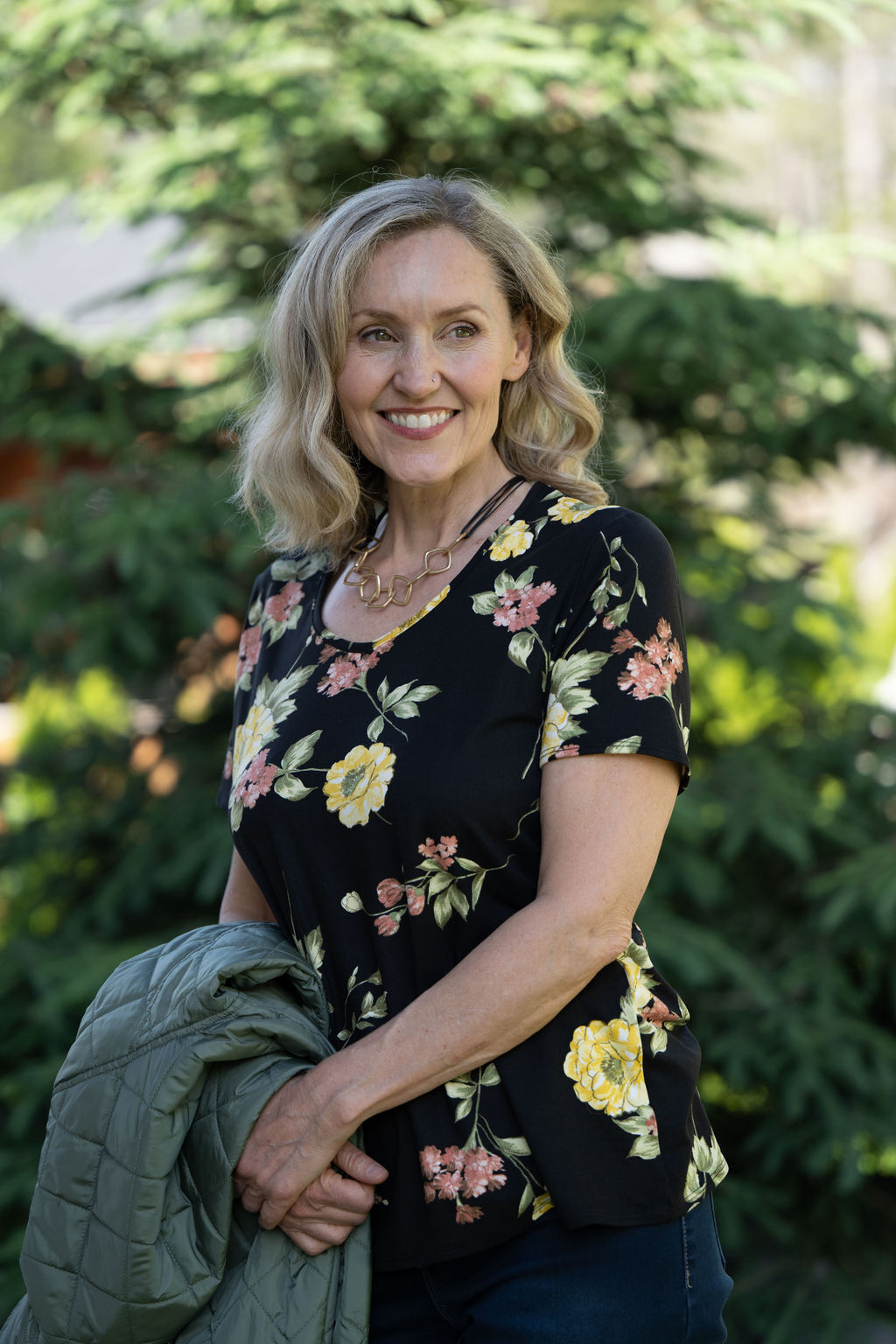Floral Black V-Neck Top Image 1