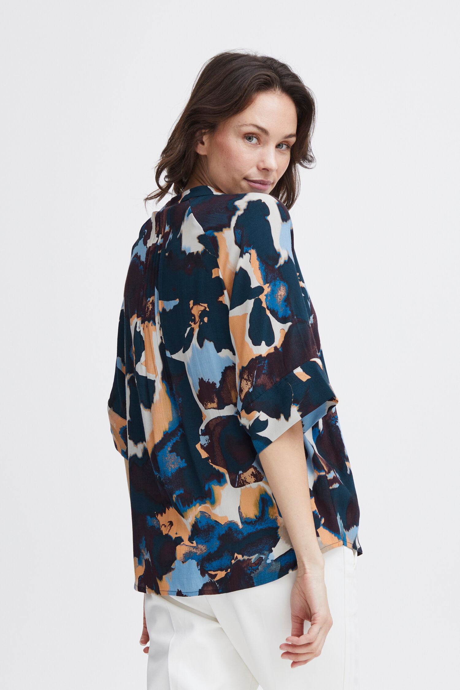 Elbow Sleeve Button-Up Blouse Image 2