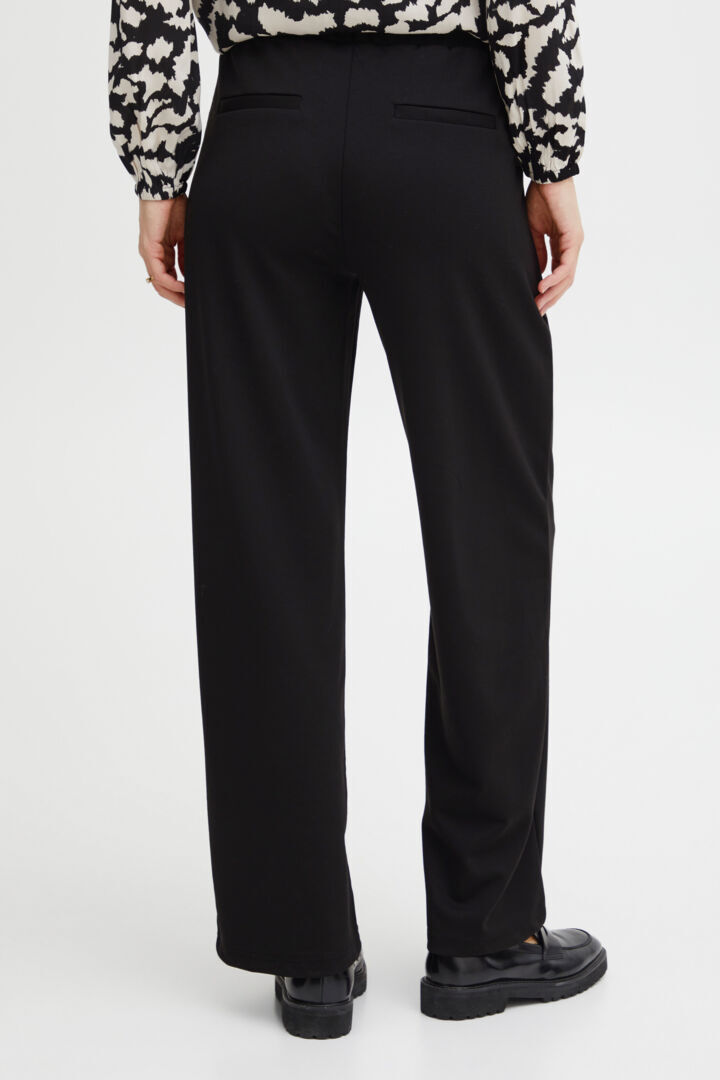 Straight Pocket Mid-Rise Wide-Leg Black Pants Image 3