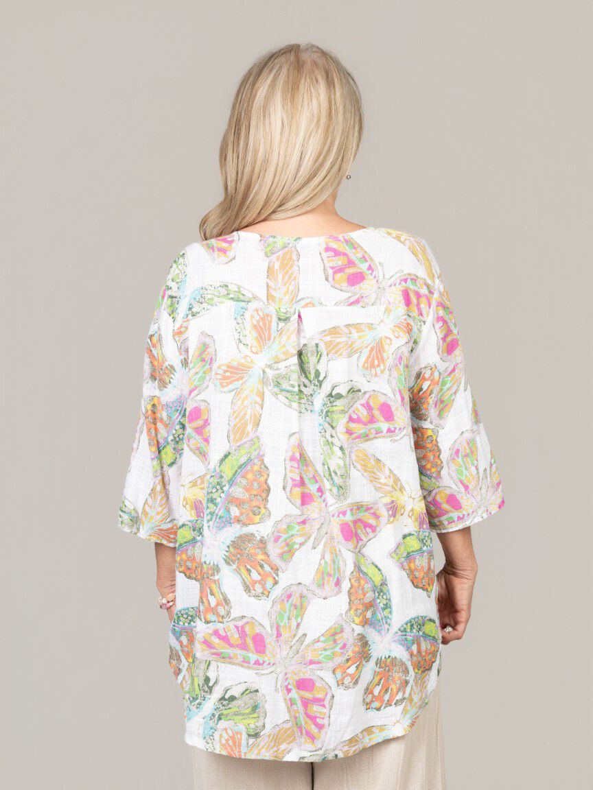 3/4 Sleeve Butterfly Print Top