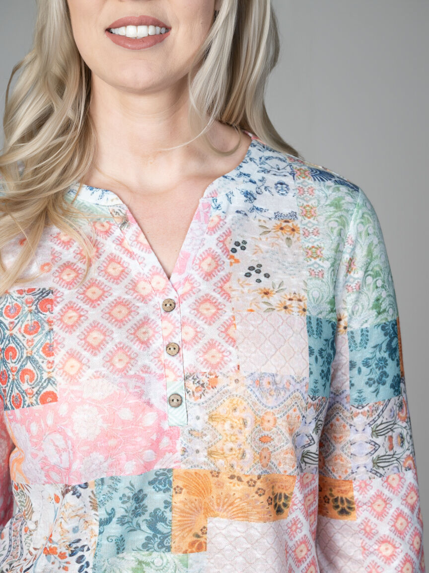 3/4 Sleeve Patchwork Top