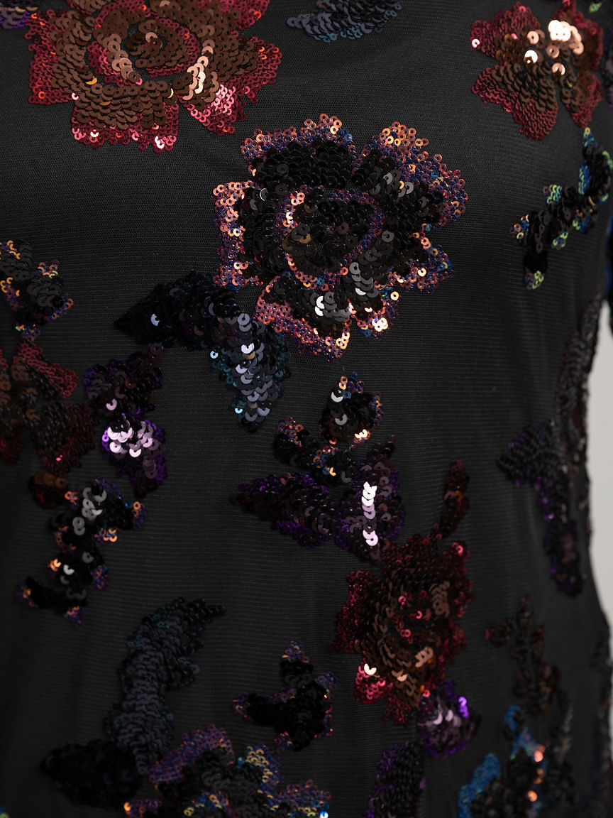 Long Sleeve Sequin Knee Length Dress