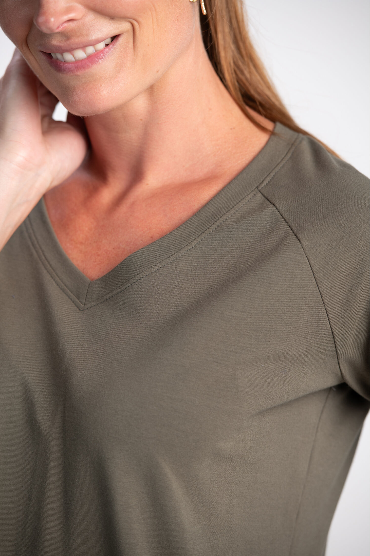 &frac34; Sleeve Cotton V-Neck  Image 3