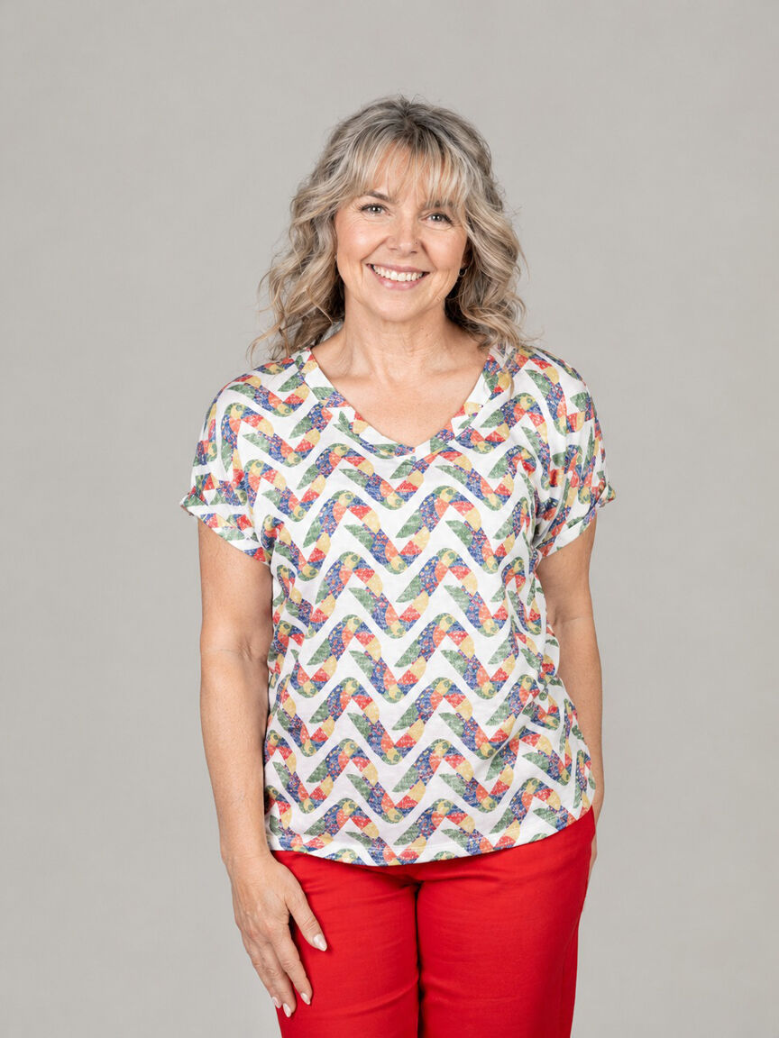 2-Way Neckline Abstract Print Top