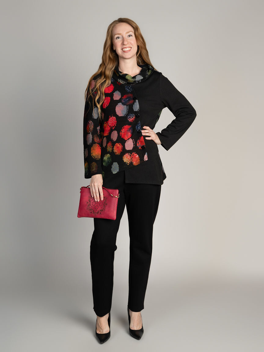 Mixed Panel Cowl Neck Tunic