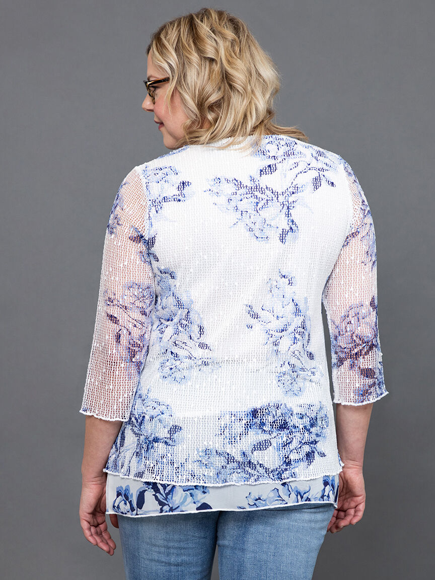 &frac34; Sleeve Crochet Mesh Top Image 4