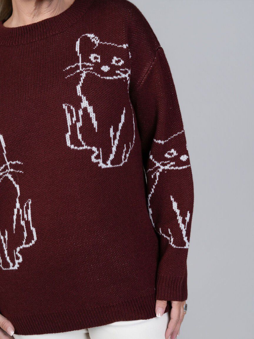 Cat Detail Crew Neck Sweater