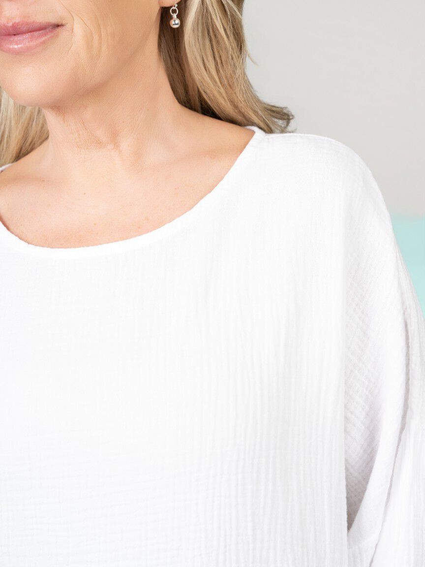 3/4 Sleeve Waffle Cotton Top With Front Pockets