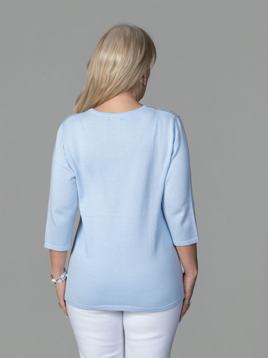 3/4 Sleeve Sweater With 3D Flowers