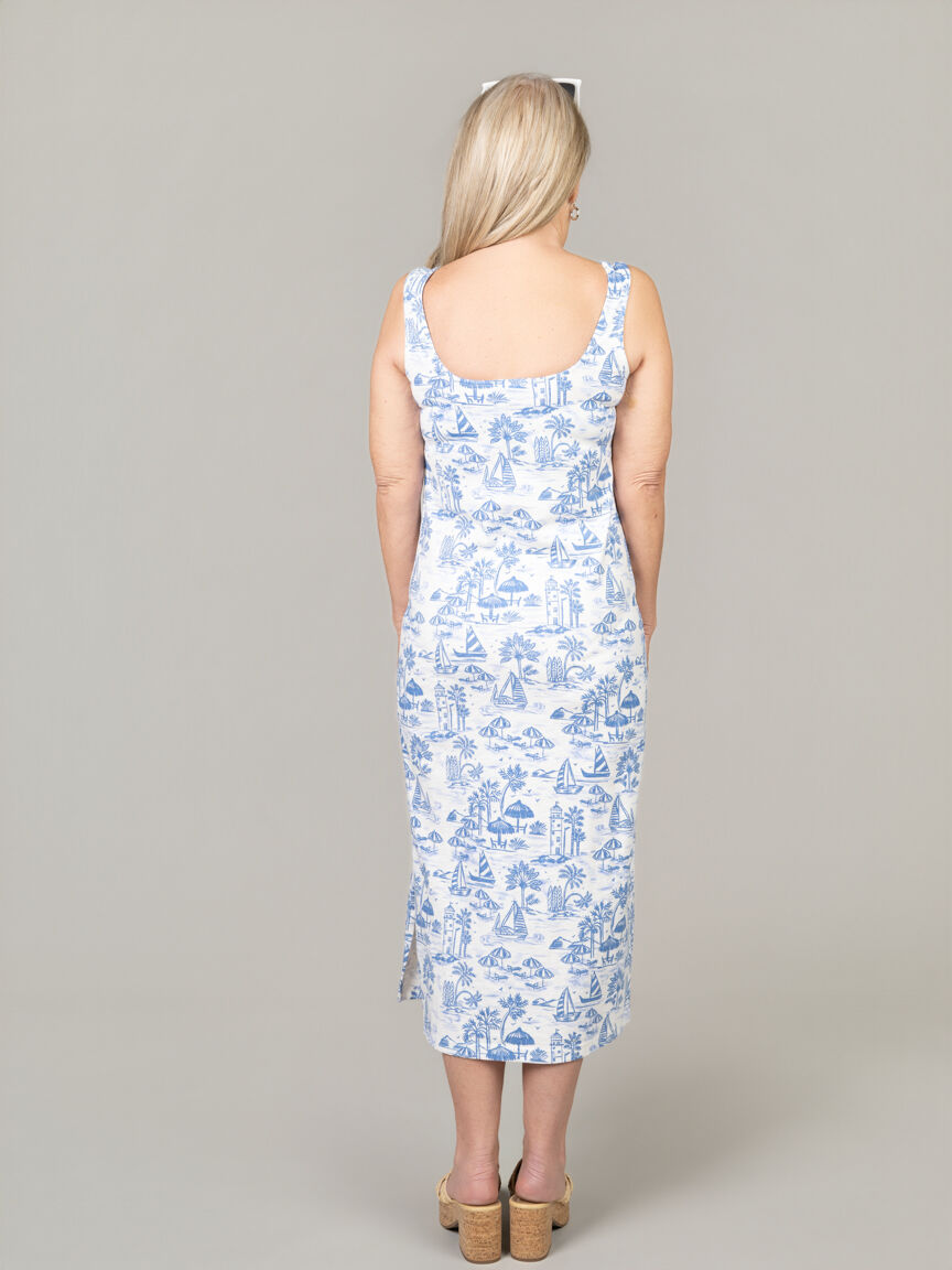 Sleeveless Square Neck Pull-On Midi Dress