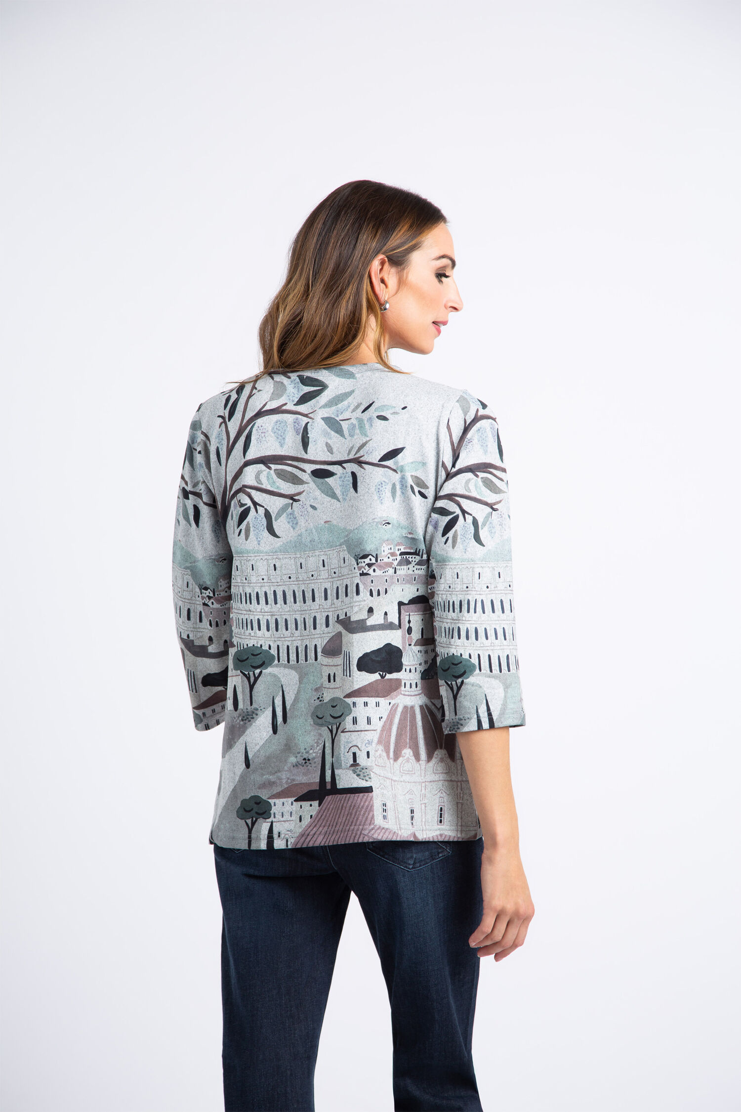 &frac34; Sleeve Trees & Buildings Crewneck Top  Image 3