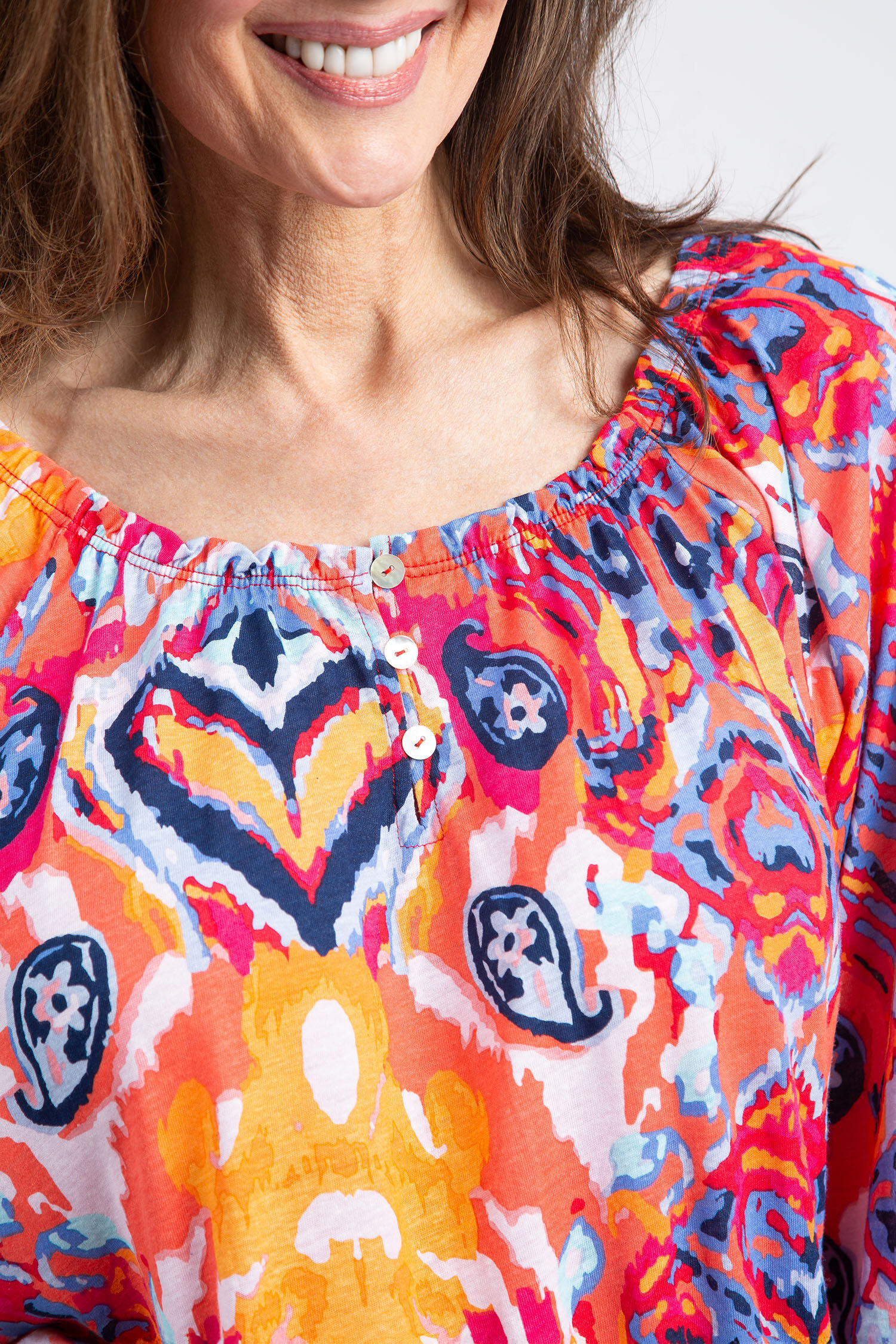 Shirred &frac34; Sleeve Peasant Top Image 5