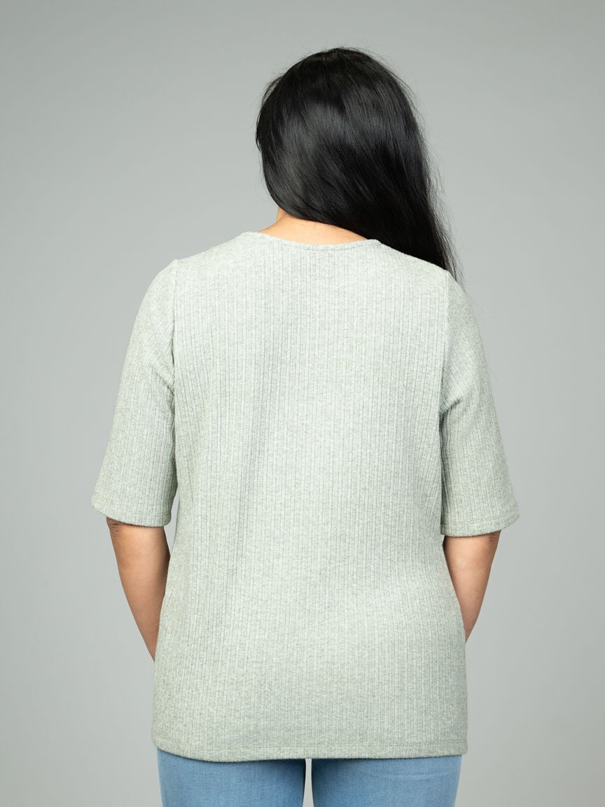 Elbow Sleeve V-Neck Top