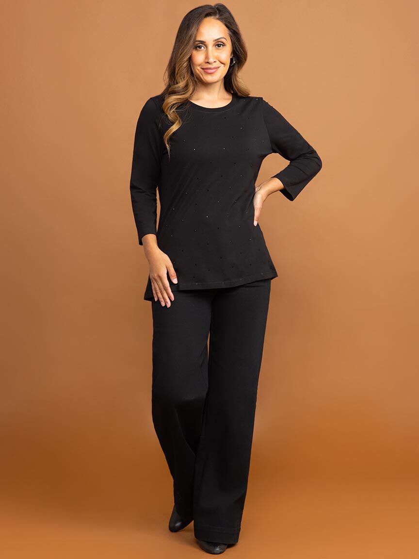 &frac34; Sleeve Crew Neck Top Image 1