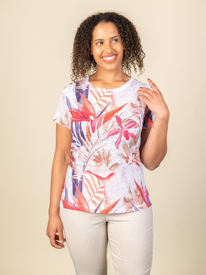 Short Sleeve Slub Knit Top with Hofix