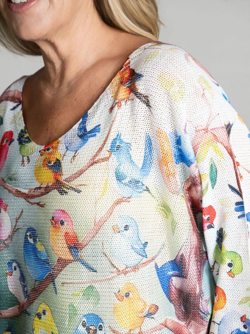 Bird Print Dolman Sweater