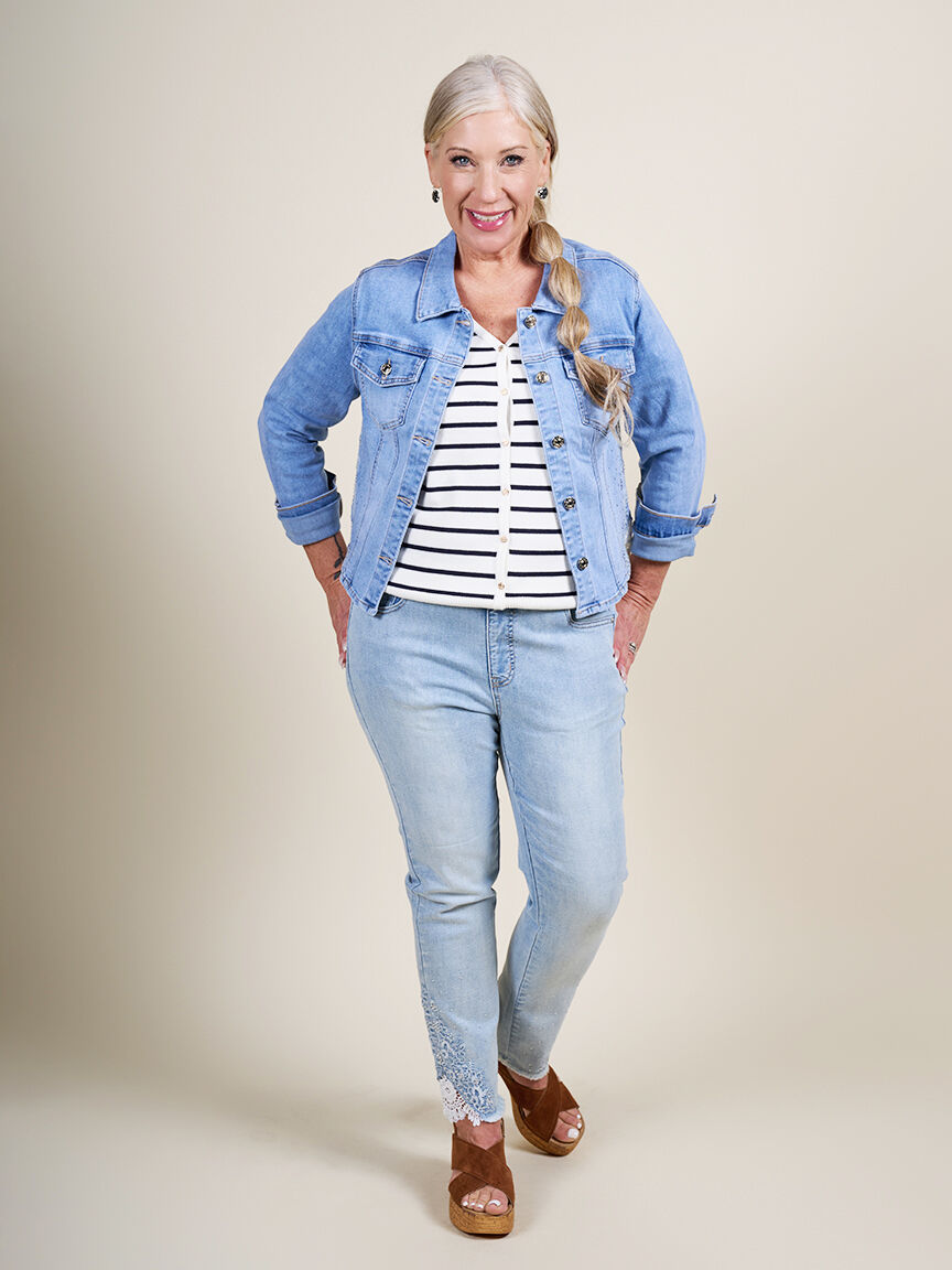 Denim Jacket with Lace and Hotfix  Image 1