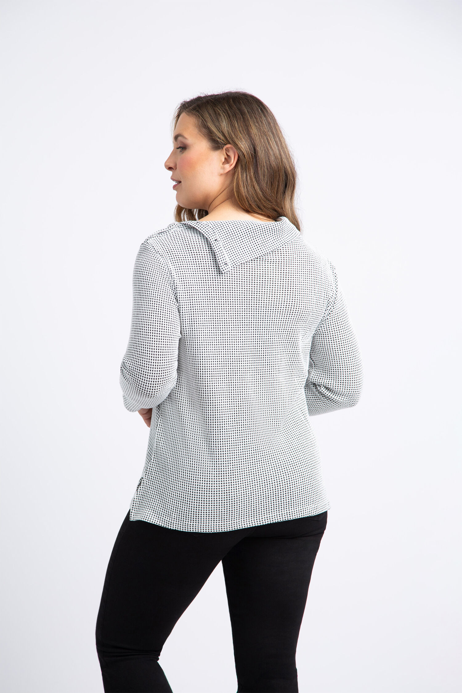 Waffle-Knit Split Neck Top  Image 4