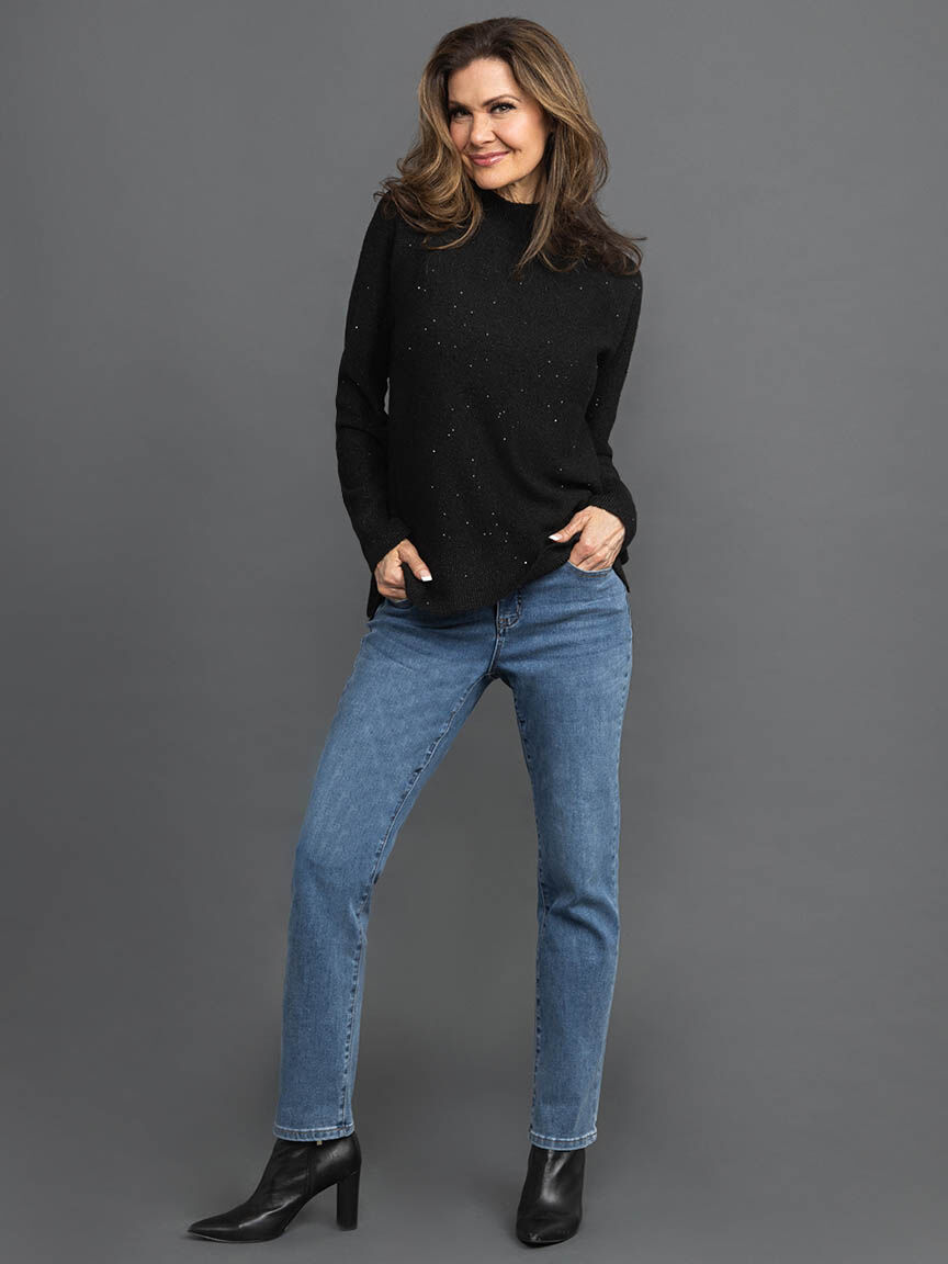 Sequins Mock Neck Long Sleeve Sweater Image 1