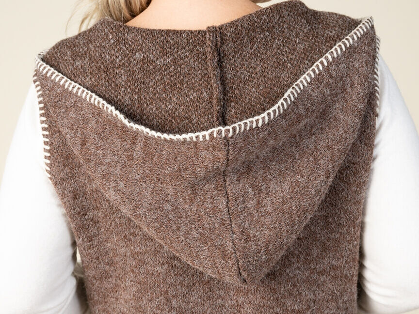 Long Vest Cardigan With Hood and Pockets Image 2