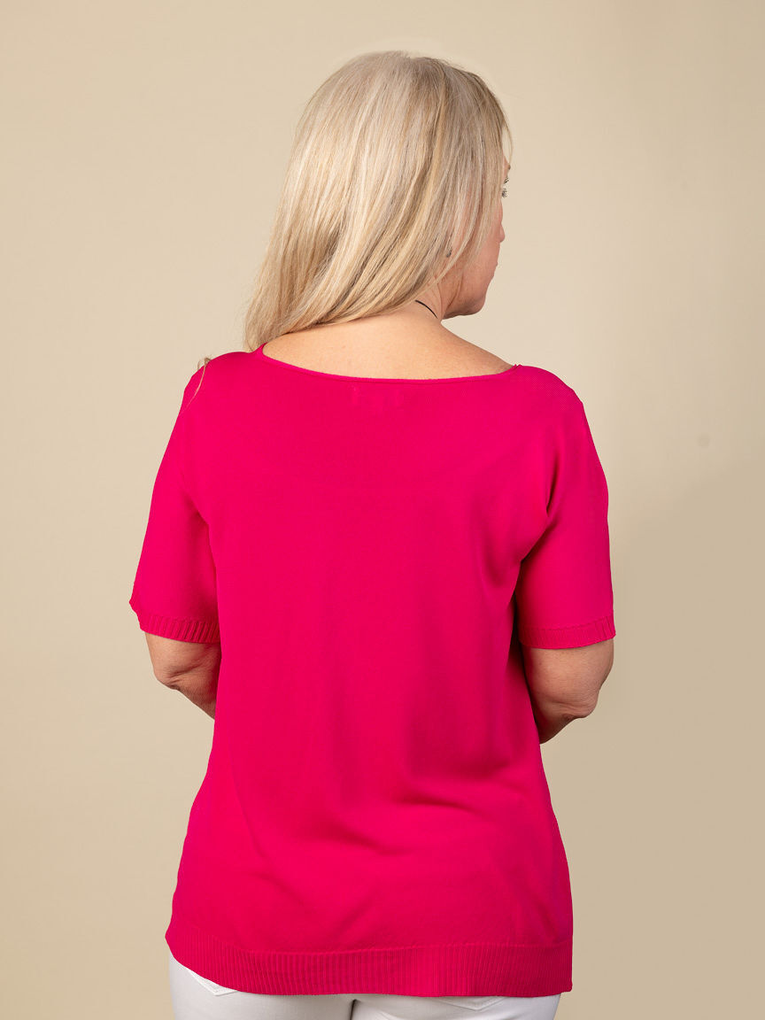 Short Sleeve Rib Cuff Tee with Scoop Neckline