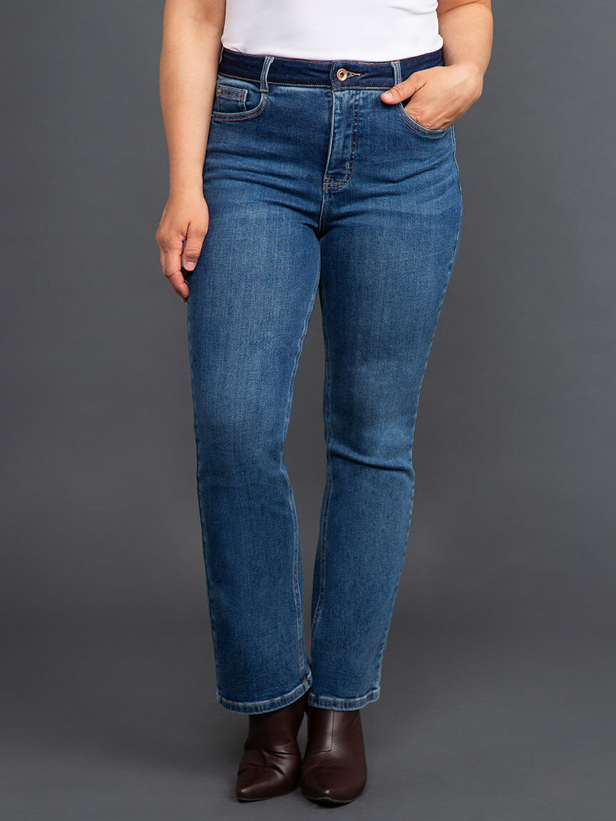 Brooke High-Rise Microflare Jeans w/ Contrast Waistband Image 2