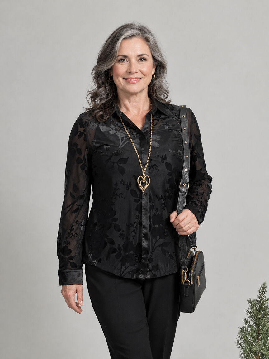 Long Sleeve Button Up Burnout Blouse