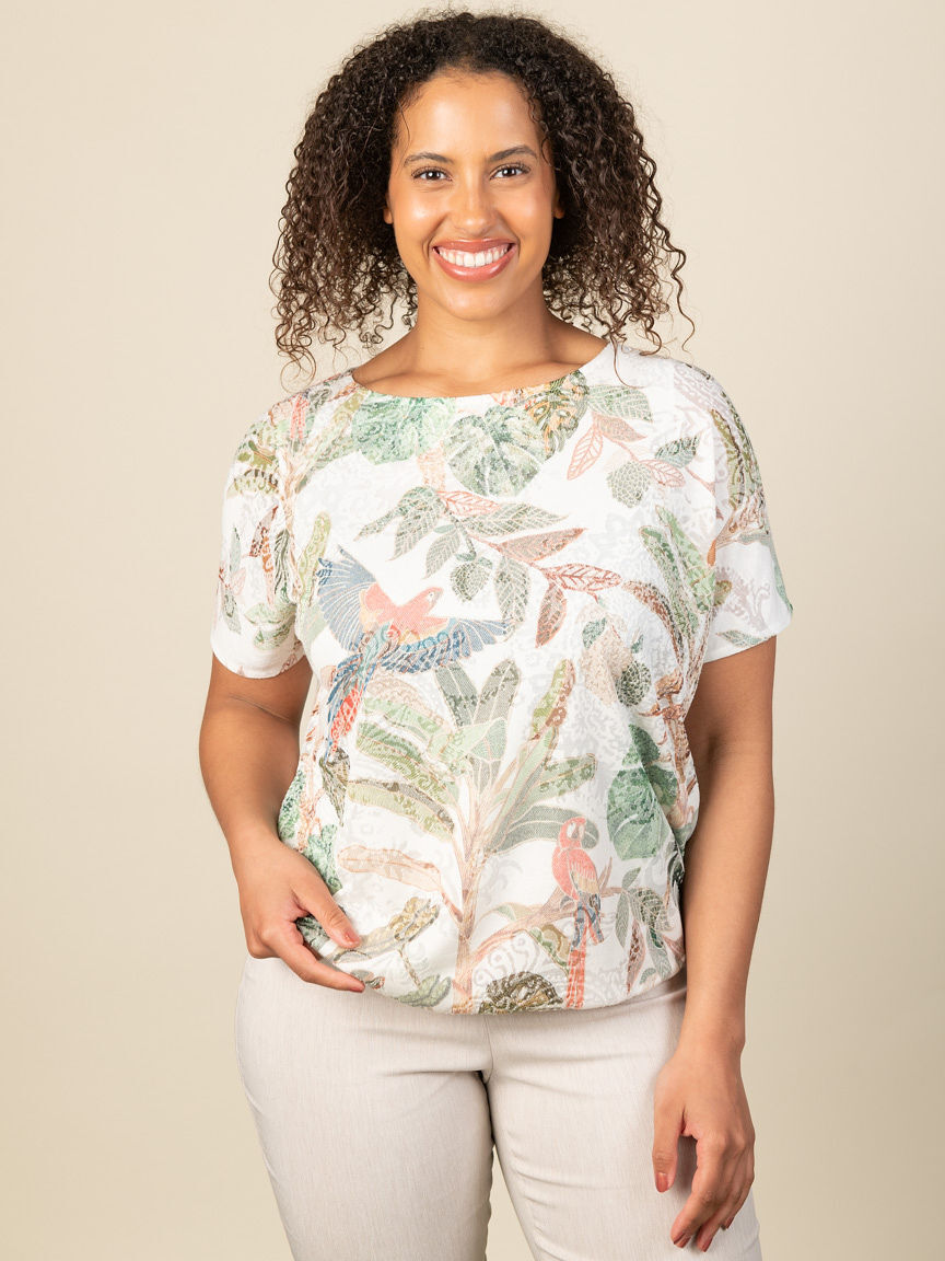 Short Sleeve Parot Print Top Image 2