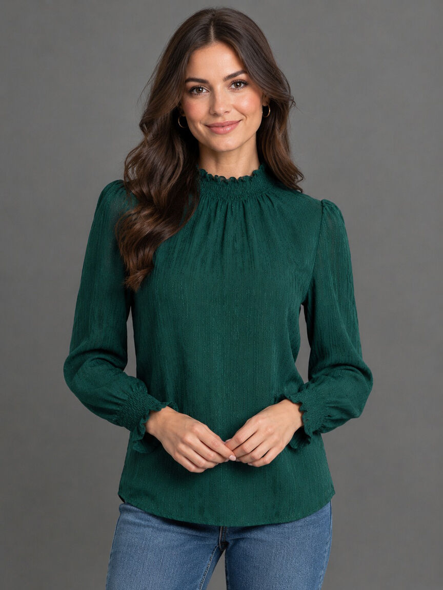 Smocked Neckline Lurex Blouse