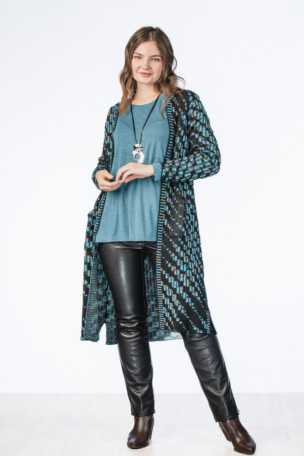 Turquoise Pattern Pocket Maxi Cardigan  Image 4