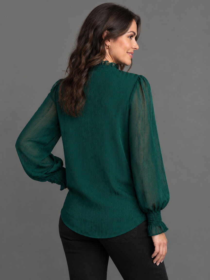 Smocked Neckline Lurex Blouse